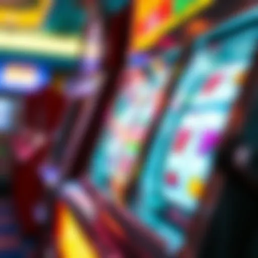 Close-up view of a classic store slot machine featuring vibrant design and levers.
