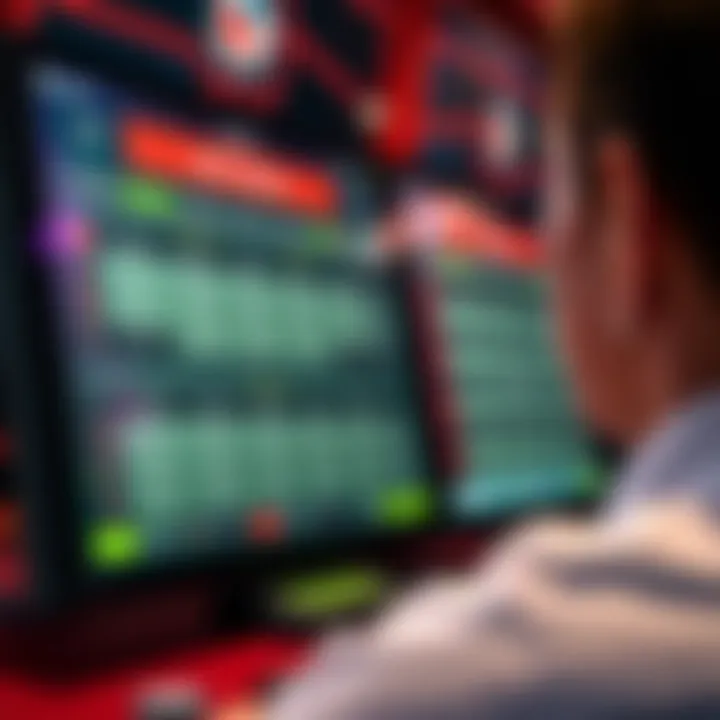 A digital interface illustrating betting options available