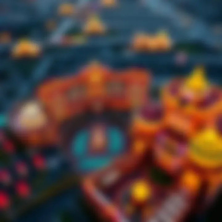 Aerial view of a vibrant casino complex showcasing its architectural elegance