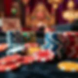 An assortment of colorful gaming chips displayed elegantly on a velvet surface