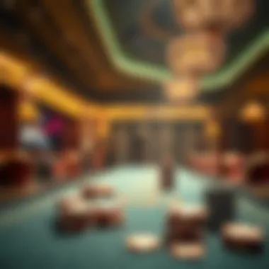 Atmospheric view of a luxurious palace casino interior with chips in play