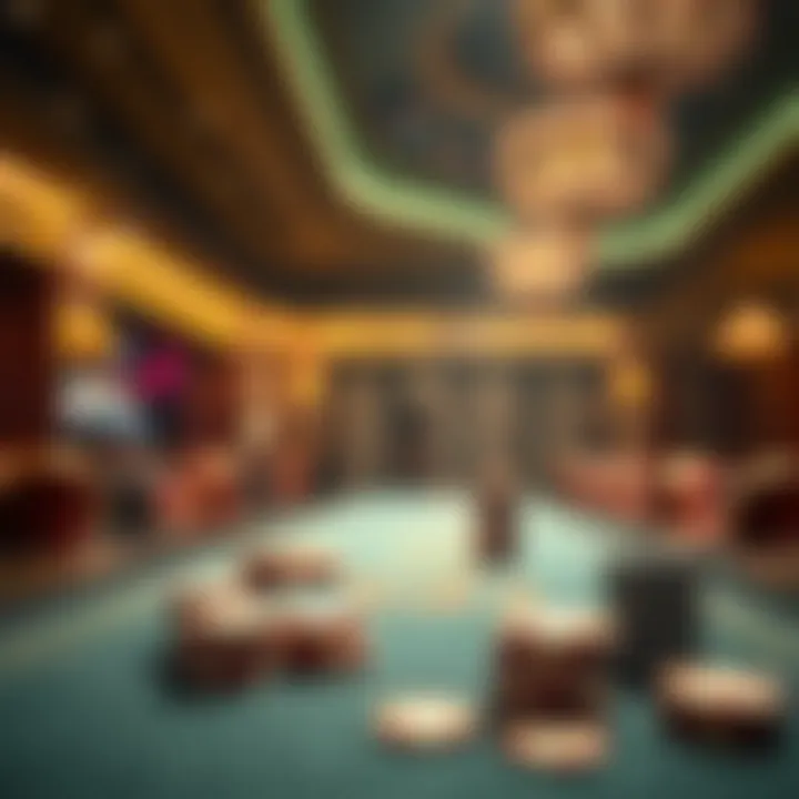 Atmospheric view of a luxurious palace casino interior with chips in play