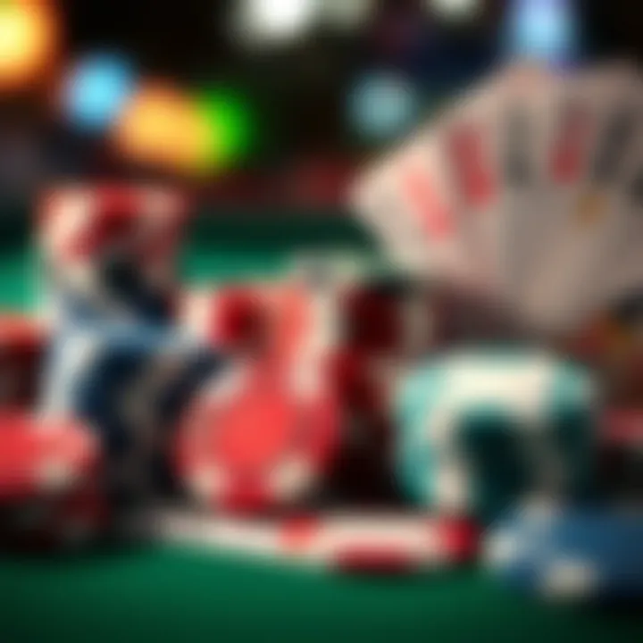 Close-up of various casino gaming chips and cards