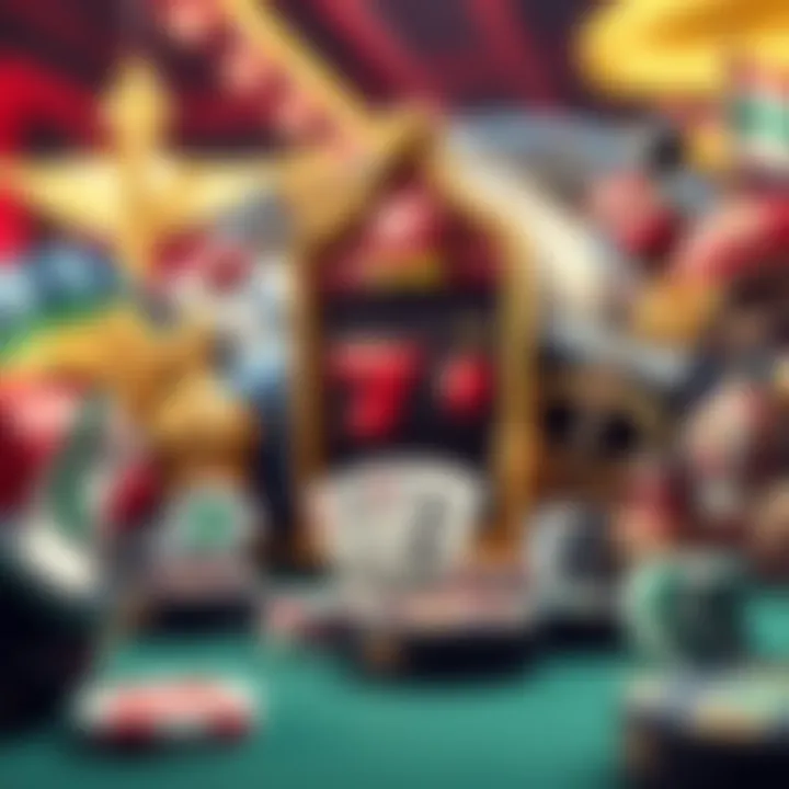 A collage representing cultural symbols associated with gambling