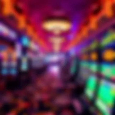 Interior shot of a bustling casino floor filled with gaming machines and vibrant lights