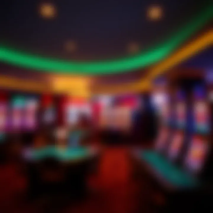 Interior shot of a modern casino with gaming tables and slot machines