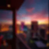A breathtaking view of the Las Vegas Strip from a luxury hotel balcony at sunset