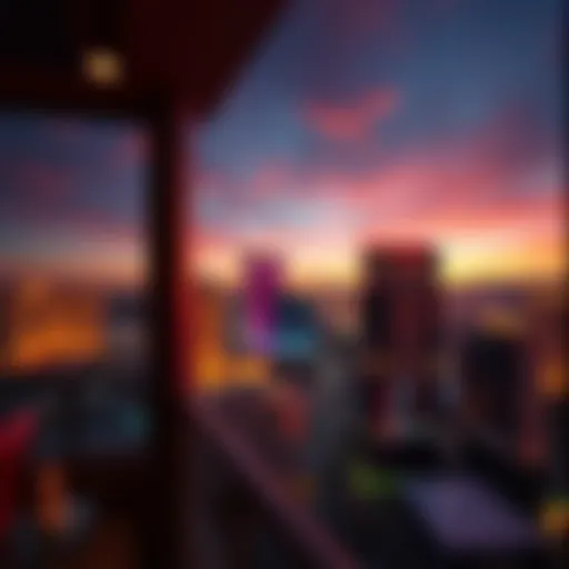 A breathtaking view of the Las Vegas Strip from a luxury hotel balcony at sunset