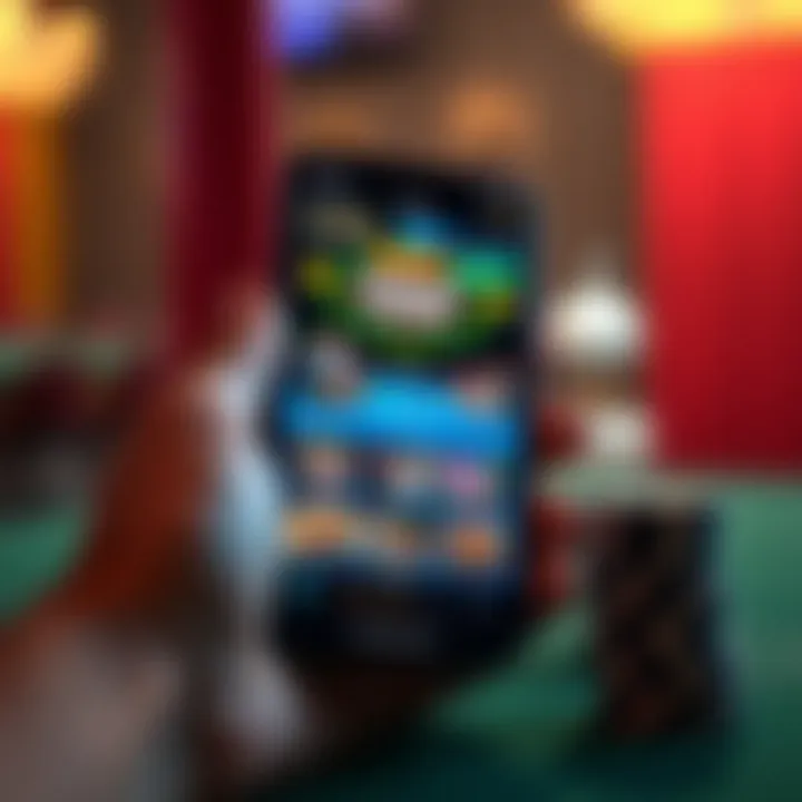 A modern smartphone showcasing a live casino app interface with engaging graphics
