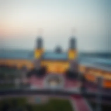 Grand Architecture of Meydan Racecourse A panoramic view of Meydan Racecourse showcasing its grand architecture