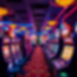 Virtual gaming floor filled with colorful slot machines.