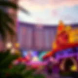A vibrant view of The LINQ resort highlighting its unique architecture