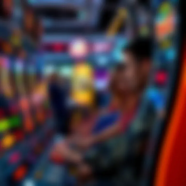 Close-up view of a player engaging with a slot machine