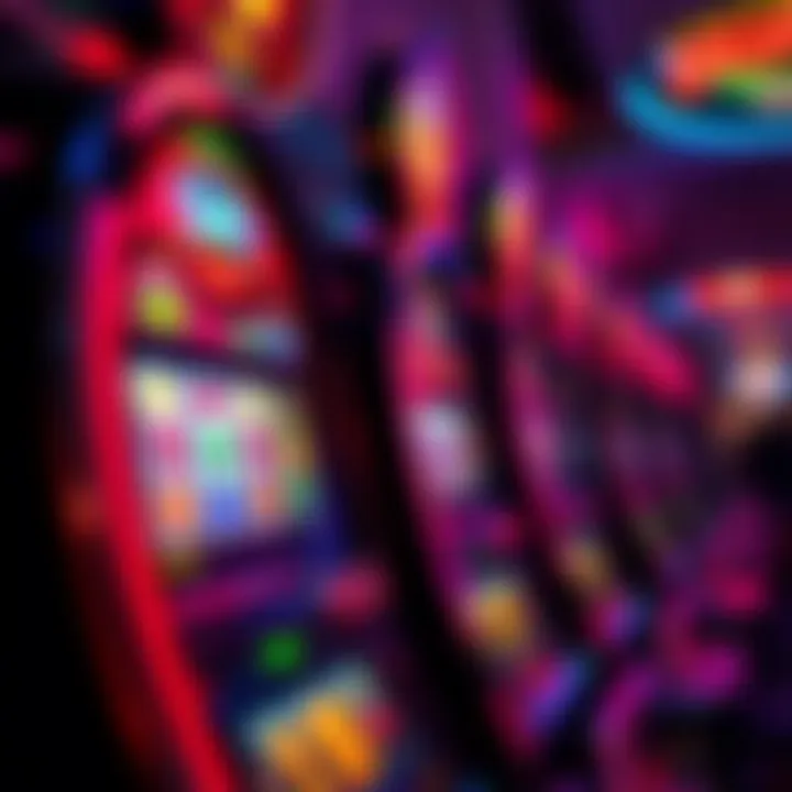 A vibrant slot machine displaying colorful symbols and lights