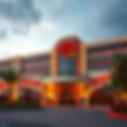 Exterior view of the Tulsa Hard Rock Casino Hotel showcasing its iconic architecture