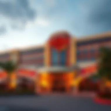 Exterior view of the Tulsa Hard Rock Casino Hotel showcasing its iconic architecture