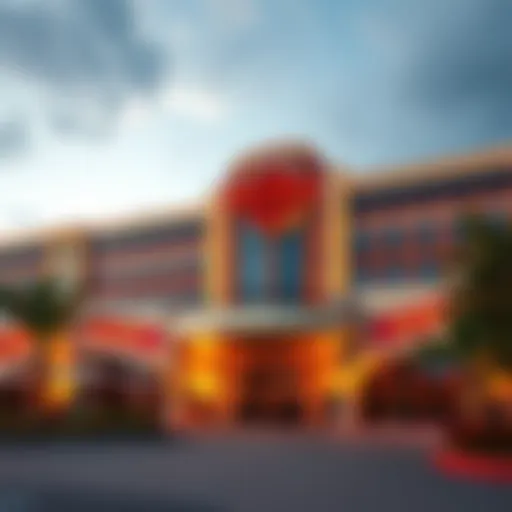 Exterior view of the Tulsa Hard Rock Casino Hotel showcasing its iconic architecture