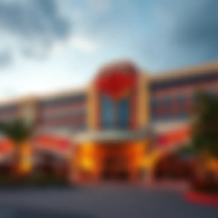 Exterior view of the Tulsa Hard Rock Casino Hotel showcasing its iconic architecture