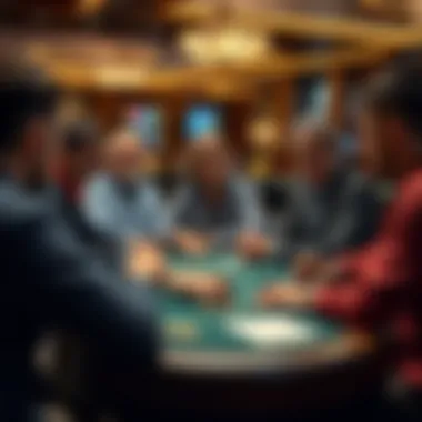 An engaging group of individuals discussing betting strategies at a table in the casino.