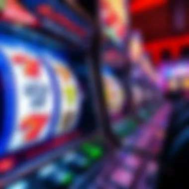 A close-up of a modern slot machine showing vibrant graphics and reels in motion