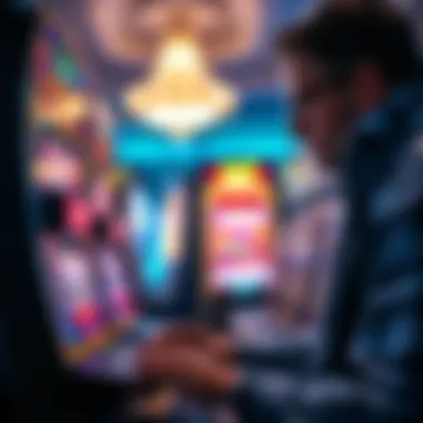 A player strategizing at a slot machine with focused concentration