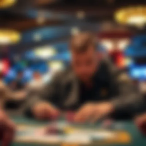 Analyzing Strategies at WPT Tournaments A player analyzing poker chips and cards at a WPT tournament table