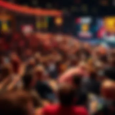 A vast crowd of spectators watching an intense WPT poker match