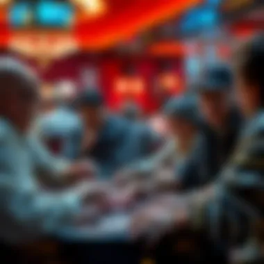 Cultural significance of NH Poker in social settings A cultural depiction of players engaged in NH Poker in a lively setting.