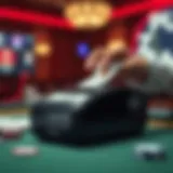 A high-quality electronic card shuffler in action, showcasing its modern design and functionality.