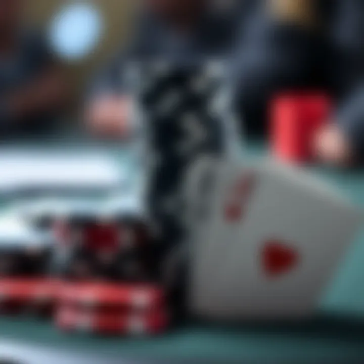 An artistic representation of poker chips and cards stacked in a strategic formation.