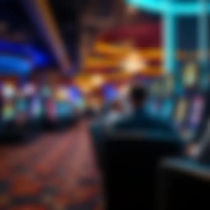 A serene lounge area in a casino showcasing players focused on their slots