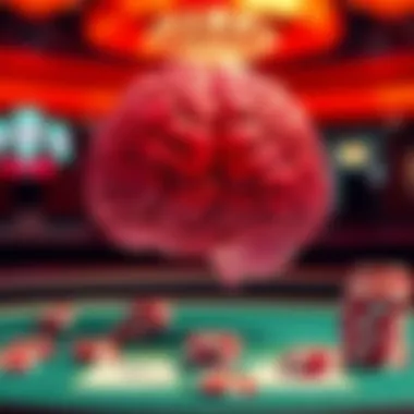A conceptual image representing the psychology of gambling, featuring brain imagery