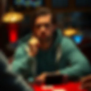 Contemplation in Poker Strategy A thoughtful player contemplating their next move in a poker game