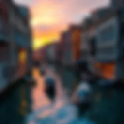 Venetian canals reflecting the sunset glow