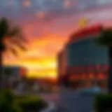 Stunning view of Winstar Casino's exterior at sunset