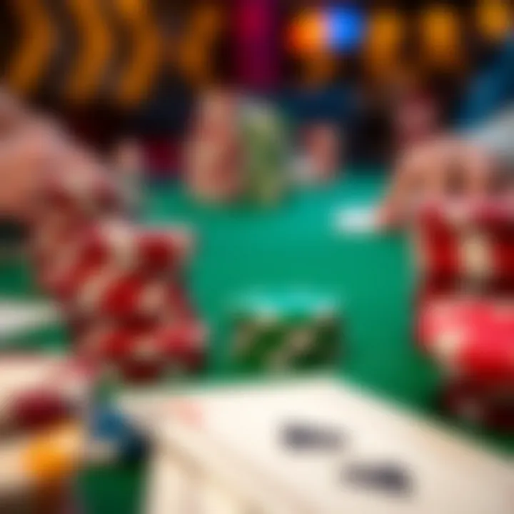 Close-up of poker chips and cards during a game